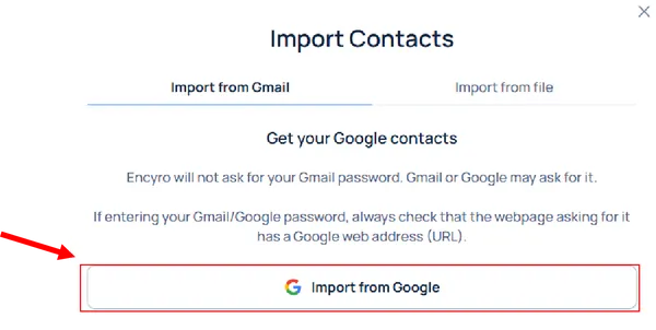 Import from Gmail dialog